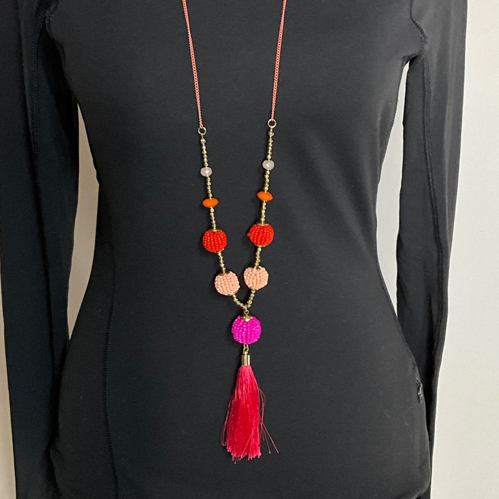INC International Concepts Pink and Red Tassel Necklace